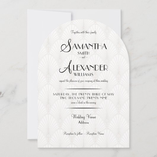 Minimalistische Art Deco Wit Zwart Foto RSVP Huwel Kaart (Voorkant)