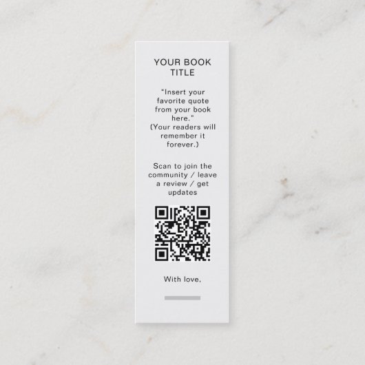 Minimalistische Auteur Bladwijzer Sjabloon met Boo Mini Visitekaartje (Achterkant)