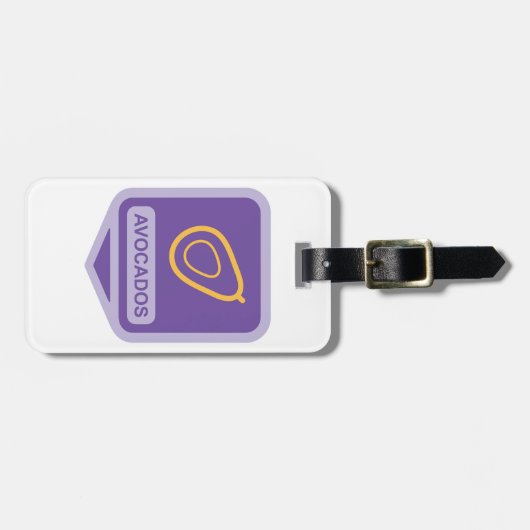 Minimalistische avocado-badge in Paarse en gouden  Bagagelabel (Voorkant horizontaal)