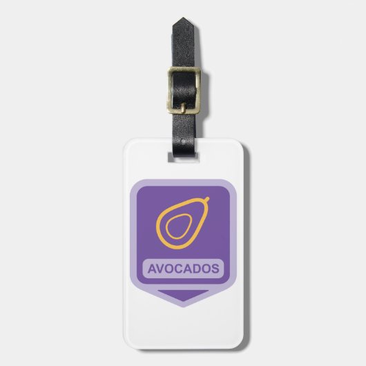 Minimalistische avocado-badge in Paarse en gouden  Bagagelabel (Voorkant verticaal)