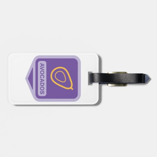 Minimalistische avocado-badge in Paarse en gouden  Bagagelabel (Achterkant horizontaal)
