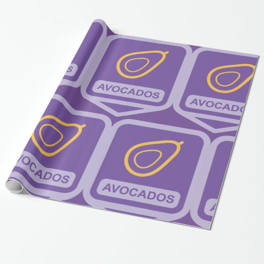 Minimalistische avocado-badge in Paarse en gouden  Cadeaupapier (Uitgerold)