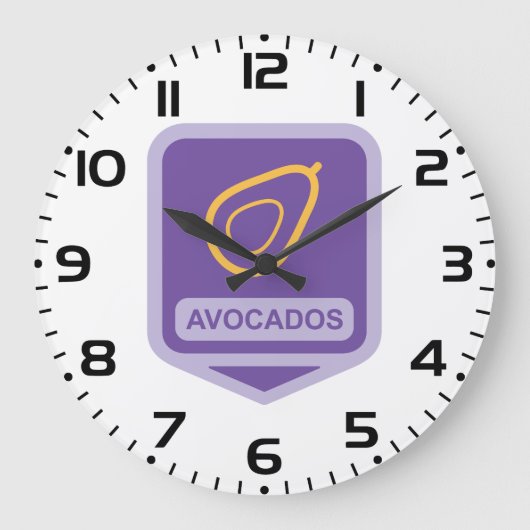 Minimalistische avocado-badge in Paarse en gouden  Grote Klok (Voorkant)