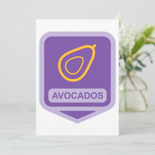 Minimalistische avocado-badge in Paarse en gouden Kaart