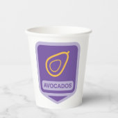 Minimalistische avocado-badge in Paarse en gouden  Papieren Bekers (Voorkant)