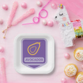 Minimalistische avocado-badge in Paarse en gouden  Papieren Bordje (Feest)