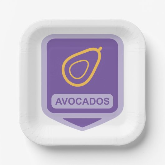 Minimalistische avocado-badge in Paarse en gouden Papieren Bordje (Voorkant)
