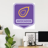 Minimalistische avocado-badge in Paarse en gouden  Poster (Thuiskantoor)