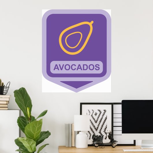 Minimalistische avocado-badge in Paarse en gouden  Poster (Thuiskantoor)
