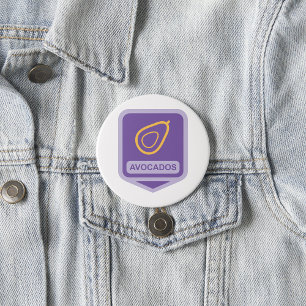 Minimalistische avocado-badge in Paarse en gouden  Ronde Button 7,6 Cm