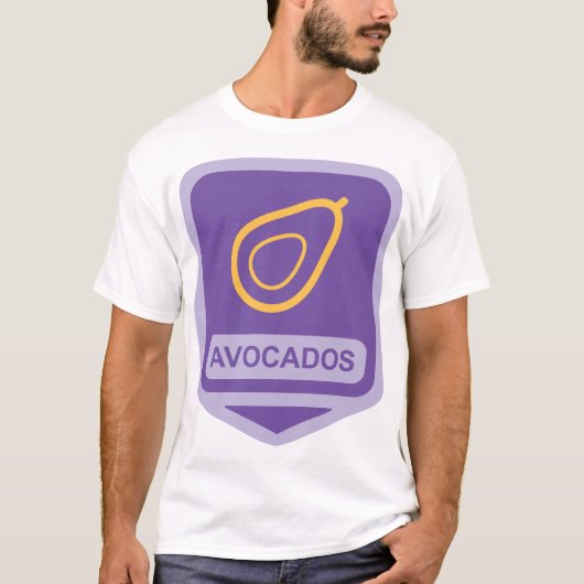 Minimalistische avocado-badge in Paarse en gouden  T-shirt (Voorkant)