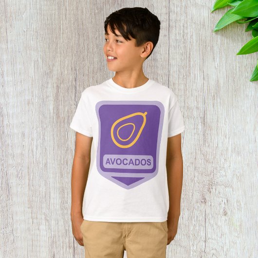 Minimalistische avocado-badge in Paarse en gouden T-shirt