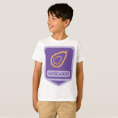 Minimalistische avocado-badge in Paarse en gouden T-shirt (Voorkant volledig)