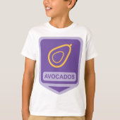 Minimalistische avocado-badge in Paarse en gouden T-shirt (Voorkant)