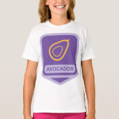 Minimalistische avocado-badge in Paarse en gouden  T-shirt (Voorkant)