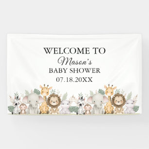 Minimalistische Avontuur Bosdieren Baby Shower Spandoek