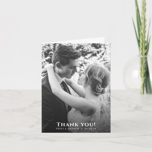 Minimalistische B&W foto bruiloft Bedankkaart (Voorkant)