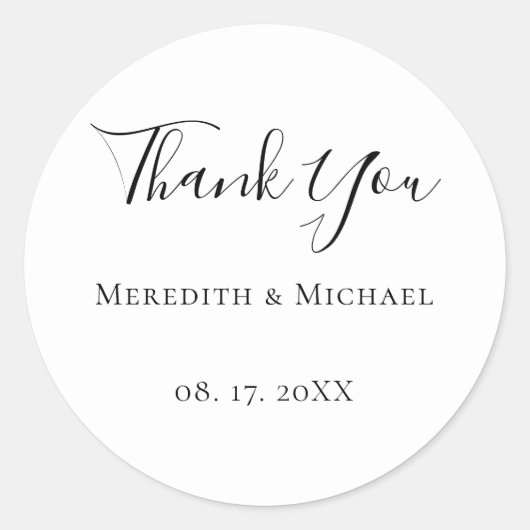 Minimalistische B&W gepersonaliseerd Dated Bedankt Ronde Sticker (Voorkant)