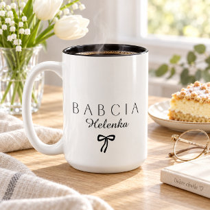 Minimalistische Babcia [Naam] Tweekleurige Koffiemok