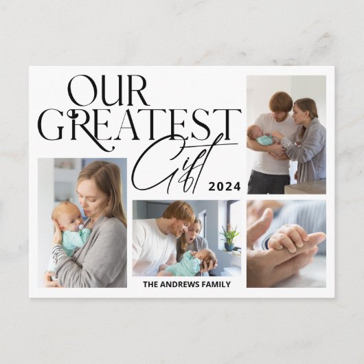 Minimalistische Baby Aankondiging 5 Foto Kerstmis (Voorkant)