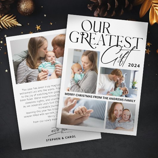 Minimalistische Baby Aankondiging 5 Foto Kerstmis