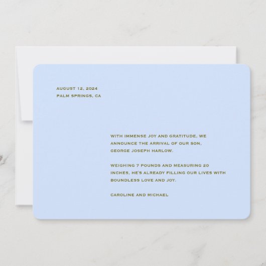 Minimalistische baby blauwe jongen geboorte aankondiging (Voorkant)