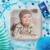 Minimalistische baby doop uitnodiging met foto papieren bordje (Feest)