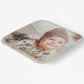 Minimalistische baby doop uitnodiging met foto papieren bordje (Gebogen)