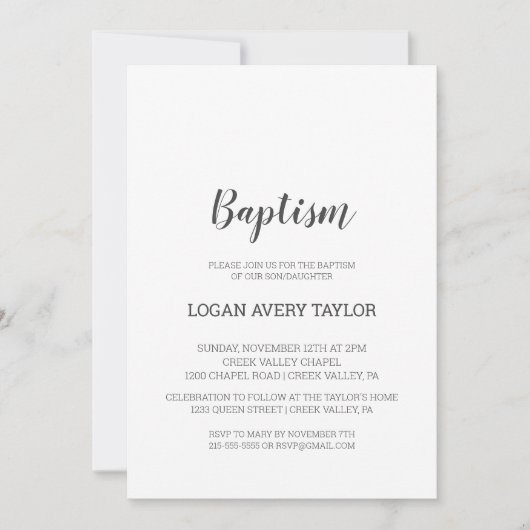 Minimalistische Baby-doopuitnodiging Kaart (Voorkant)