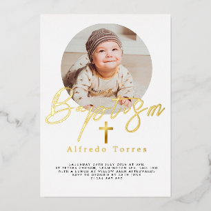 Minimalistische Baby-doopuitnodiging met foto Folie Uitnodiging