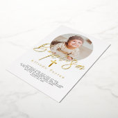 Minimalistische Baby-doopuitnodiging met foto Folie Uitnodiging (Gedraaid)