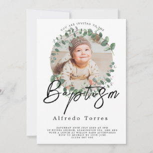 Minimalistische Baby-doopuitnodiging met foto Kaart