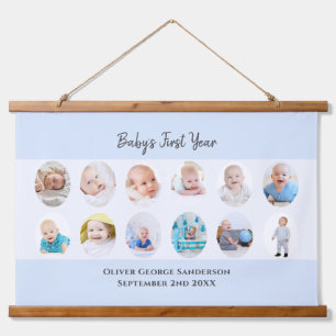 Minimalistische baby eerste jaar blauwe 12 foto co hangend wandkleed