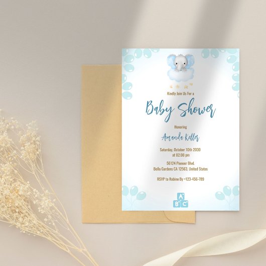 Minimalistische Baby Elephant Baby shower Uitnodig Kaart