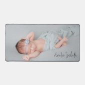 Minimalistische Baby Foto en Naam Bureaumat (Voorkant)
