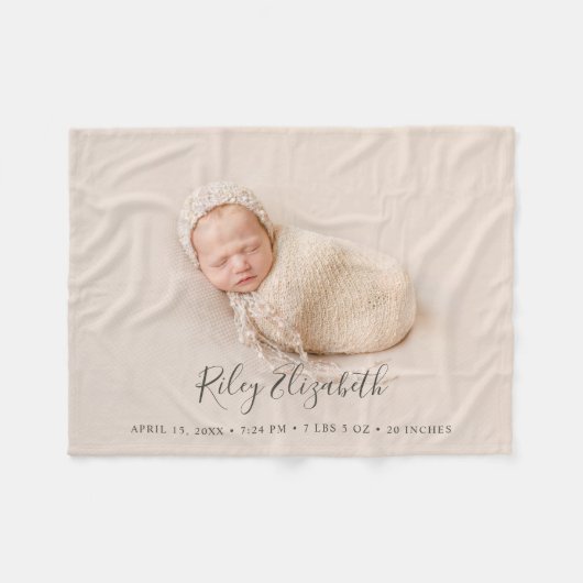 Minimalistische Baby-geboortestatistieken en pasge Fleece Deken (Voorkant (Horizontaal))