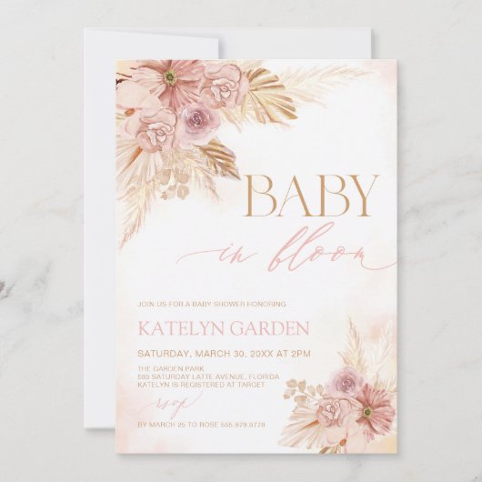 Minimalistische Baby in Bloom Baby shower Pampas I Save The Date (Voorkant)