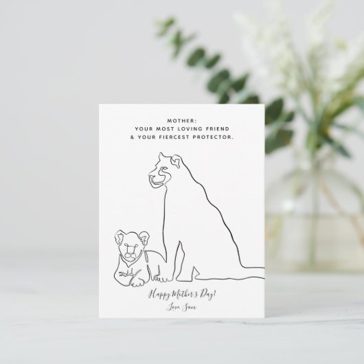 Minimalistische Baby Lion Line Art Moederdag Kaart (Staand voorkant)