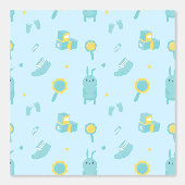 Minimalistische baby-pictogrammen in blauw en geel behang (Voorkant)