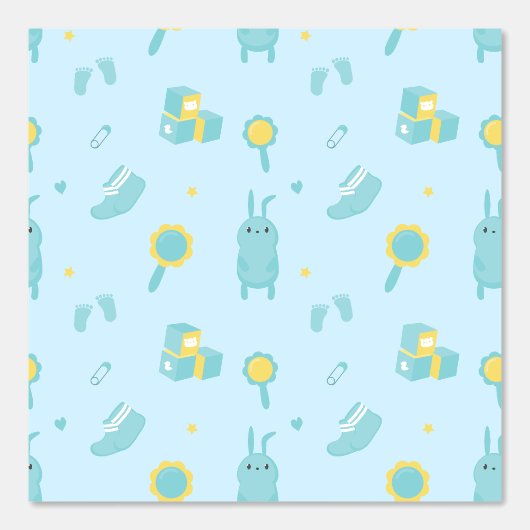 Minimalistische baby-pictogrammen in blauw en geel behang (Voorkant)