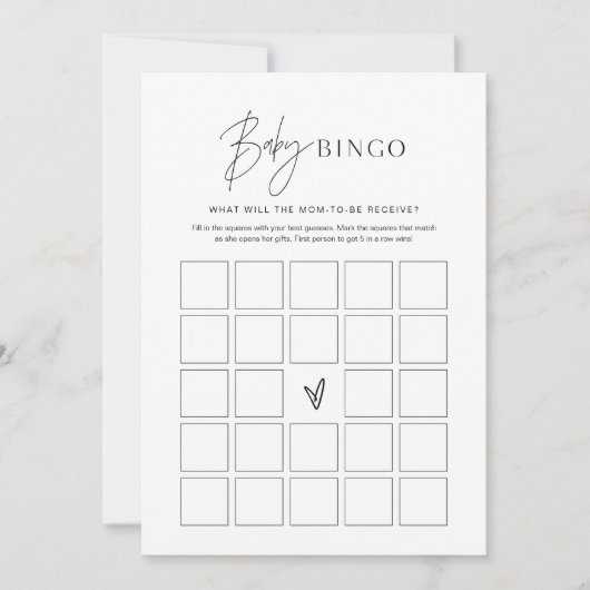 Minimalistische Baby shower Bingo Game Kaart HARLO (Voorkant)