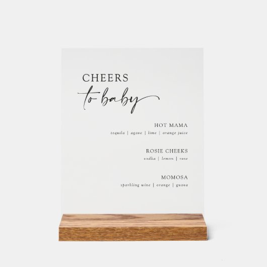 Minimalistische Baby shower cocktail menubalk Acryl Bord (Voorkant)