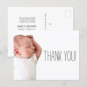 Minimalistische baby shower foto dank je naam aankondigingskaart