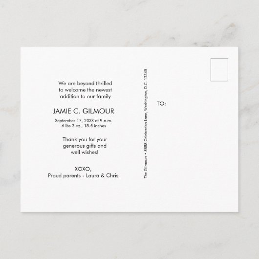 Minimalistische baby shower foto dank je naam aankondigingskaart (Achterkant)