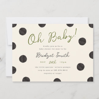 Minimalistische baby shower met zwarte polka stipp kaart