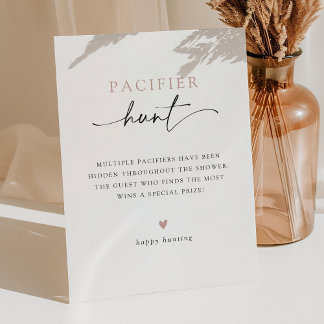 Minimalistische Baby shower Pacifier Hunt spel Reclamebord Met Voetstuk