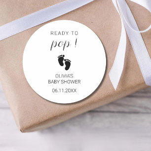 Minimalistische baby shower party favor klaar om t ronde sticker