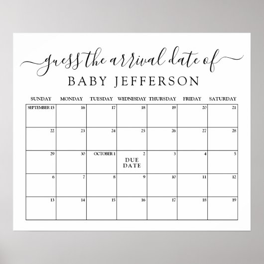Minimalistische baby shower-raad de bevallingsdatu poster (Voorkant)