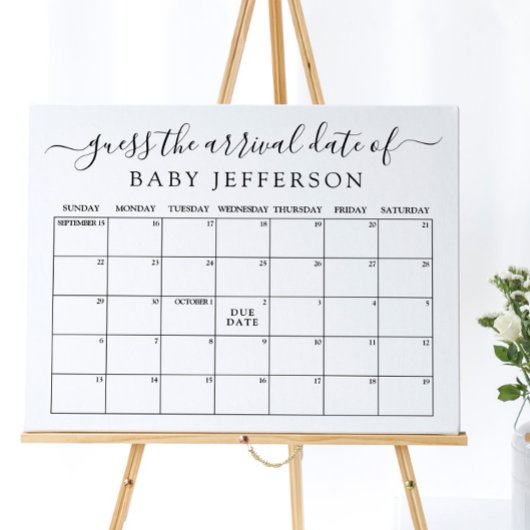Minimalistische baby shower-raad de datum kalender poster