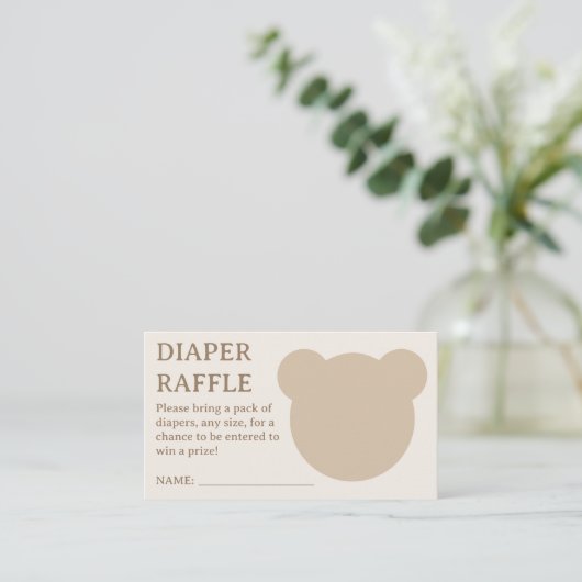 Minimalistische Baby shower Teddy Bear Diaper Raff Informatiekaartje (Staand voorkant)